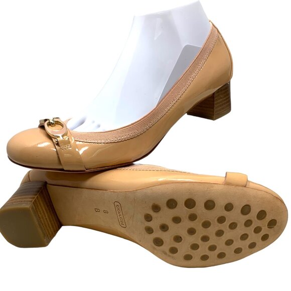 NEW  Coach Tandy Nude Patent Leather Horse Bit Block‎ Heel Pumps - Picture 4 of 11